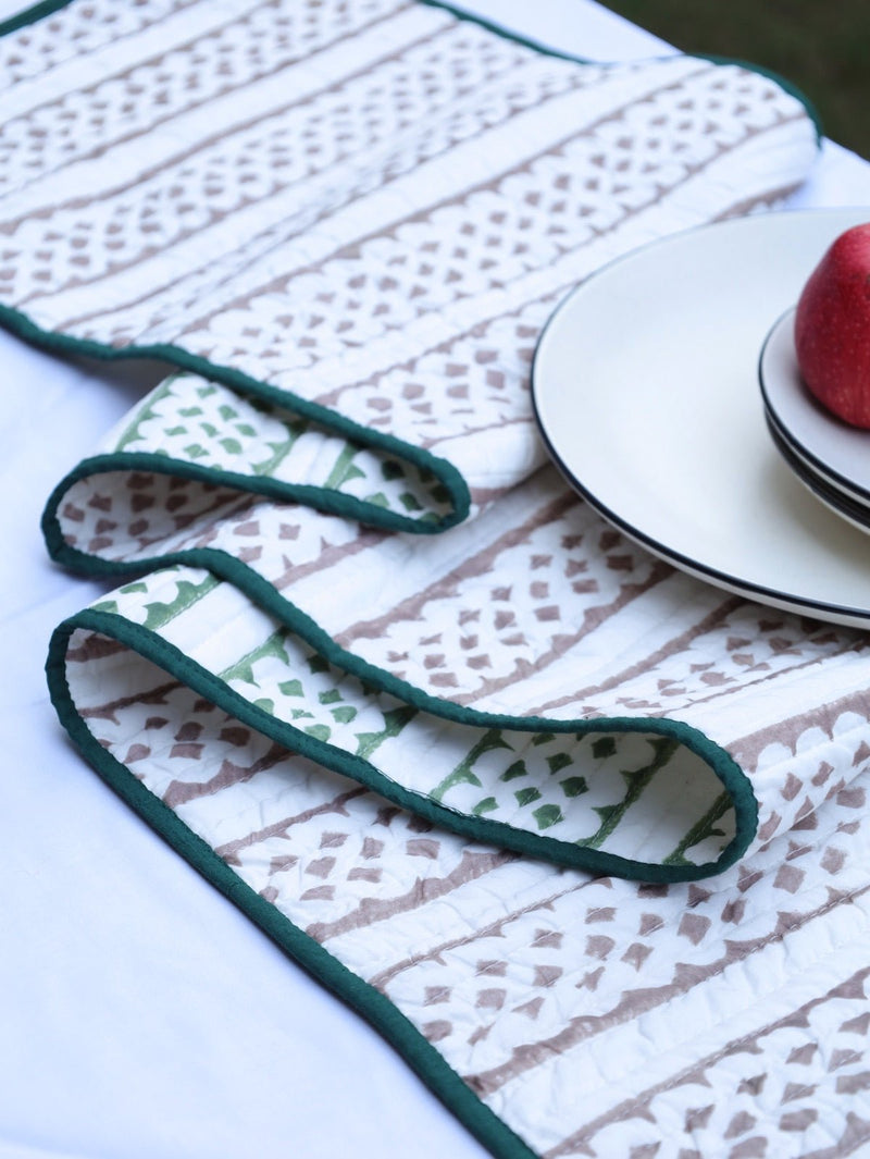 Brown & Green Reversible Organic Cotton Table Runner | Verified Sustainable Table Linens on Brown Living™