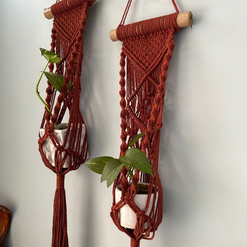 Brown Macrame Plant Holder - Set of 2 | Verified Sustainable Pots & Planters on Brown Living™