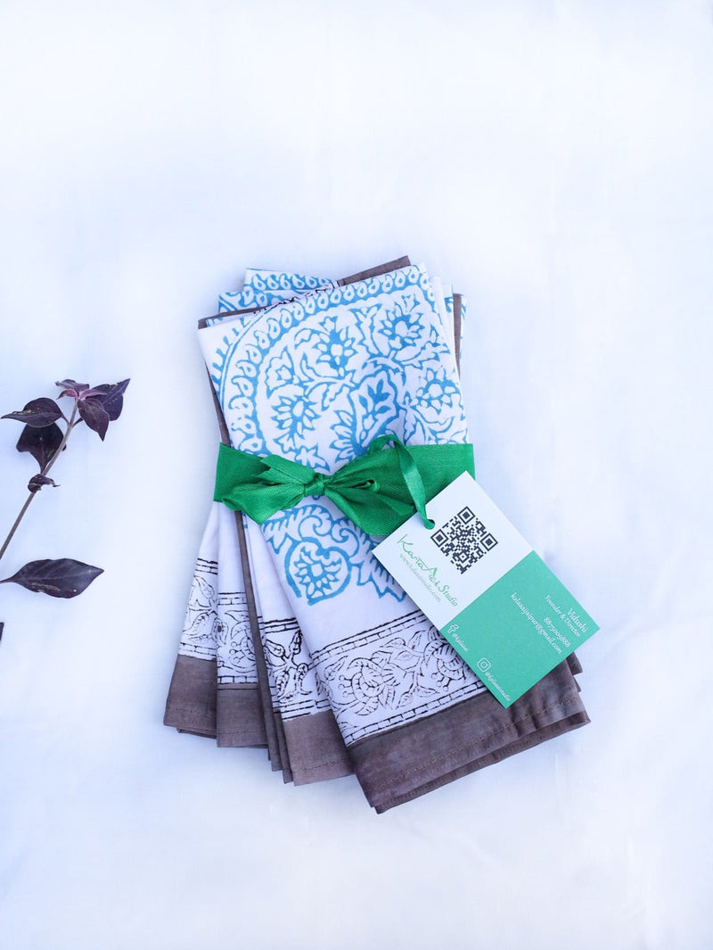 Brown & Turquoise Organic Cotton Napkins - Set of 4 | Verified Sustainable Table Linens on Brown Living™