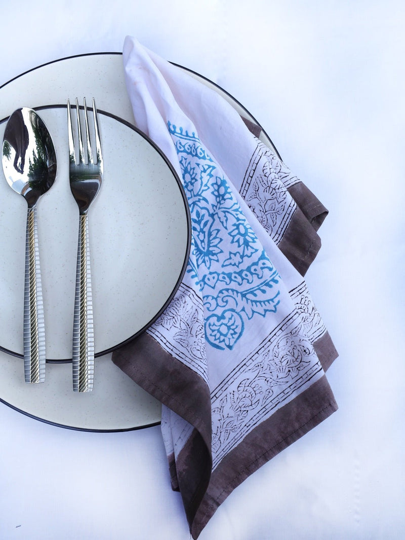 Brown & Turquoise Organic Cotton Napkins - Set of 4 | Verified Sustainable Table Linens on Brown Living™