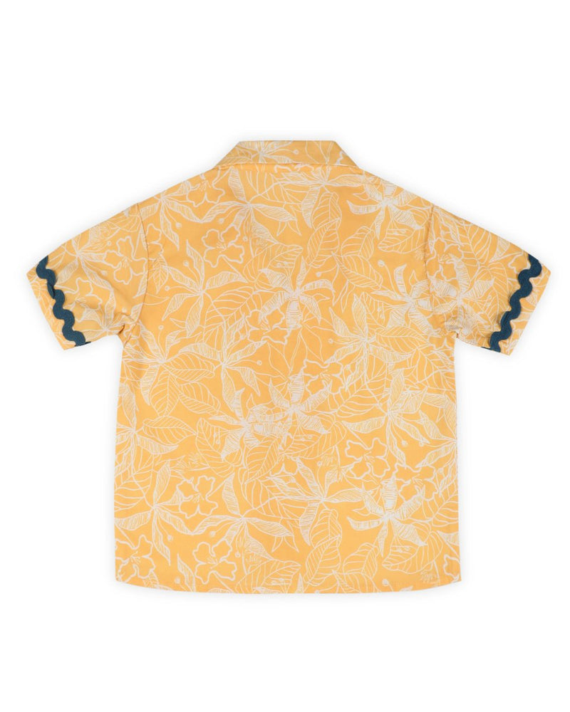 Buttercup Floral Printed Cotton Shirt with Cuban Collar | Verified Sustainable Kids Shirts on Brown Living™