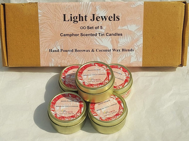 Camphor Fragrance Beeswax Tin Candles- Set of 5 | Verified Sustainable Candles & Fragrances on Brown Living™