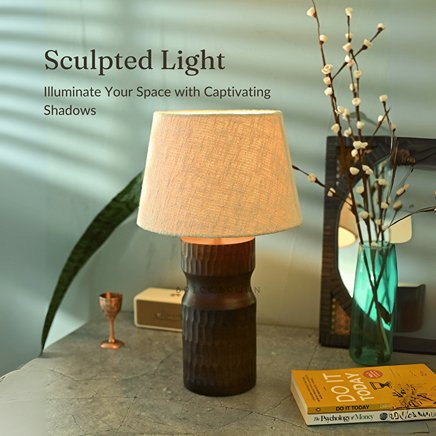 Carved Crust Night Lamp | Handcrafted Mango Wood Table Lamp | Verified Sustainable Lamps & Lighting on Brown Living™