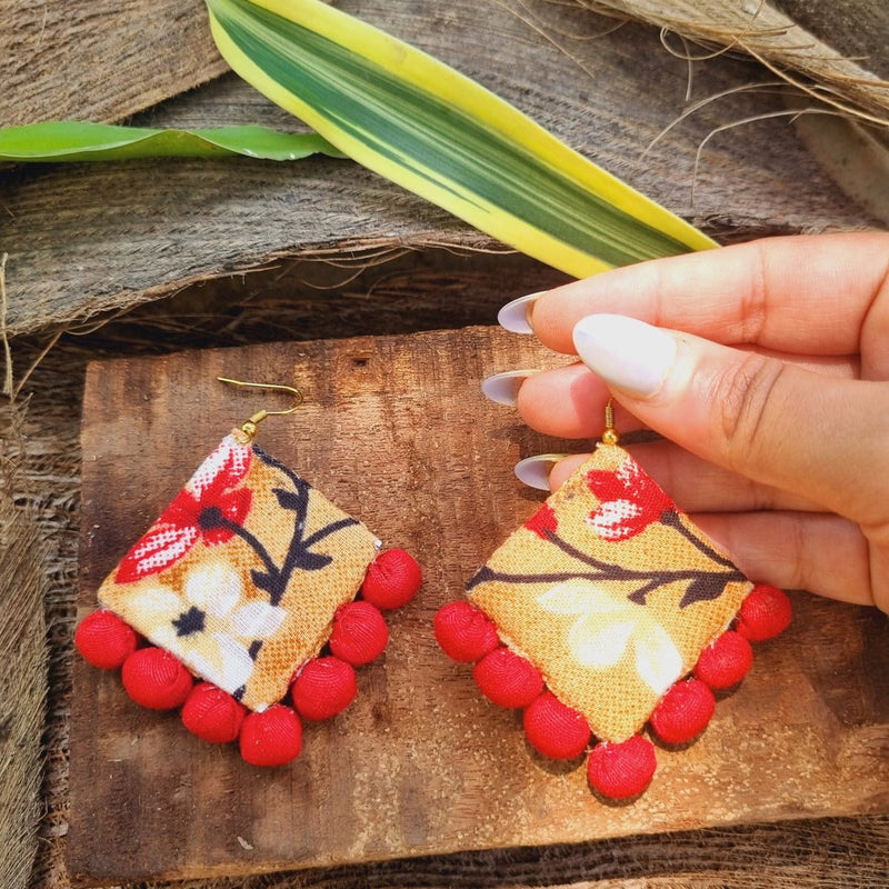 Chaitra Upcycled Textile Earring - Yellow and Red | Verified Sustainable Womens earrings on Brown Living™