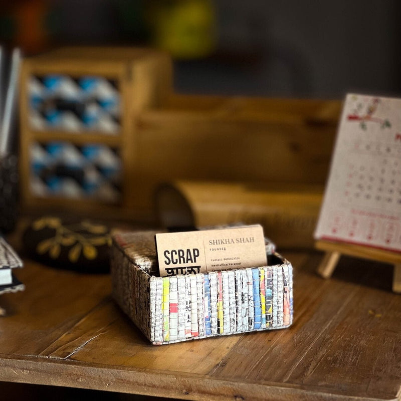 Charcha Business Card holder box | Upcycled | Handloom textile | Verified Sustainable Desk Organizers on Brown Living™