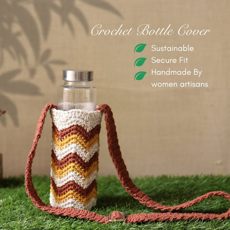 Chevron Brown Handmade Crochet Sling Bottle Cover | Verified Sustainable Bottles & Sippers on Brown Living™