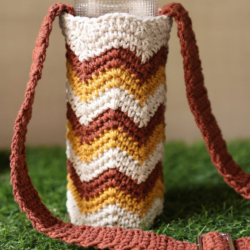 Chevron Brown Handmade Crochet Sling Bottle Cover | Verified Sustainable Bottles & Sippers on Brown Living™