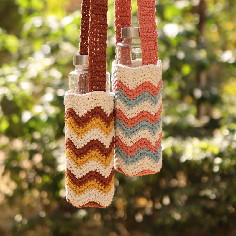 Chevron Brown Handmade Crochet Sling Bottle Cover | Verified Sustainable Bottles & Sippers on Brown Living™