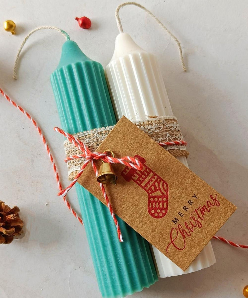 Christmas Special- Hope Pillar Set of 2 Candles- Green & White | Verified Sustainable Candles Fragrances on Brown Living™