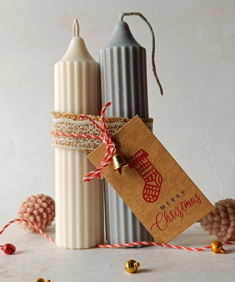 Christmas Special- Hope Pillar Set of 2 Candles- Grey & White | Verified Sustainable Candles Fragrances on Brown Living™