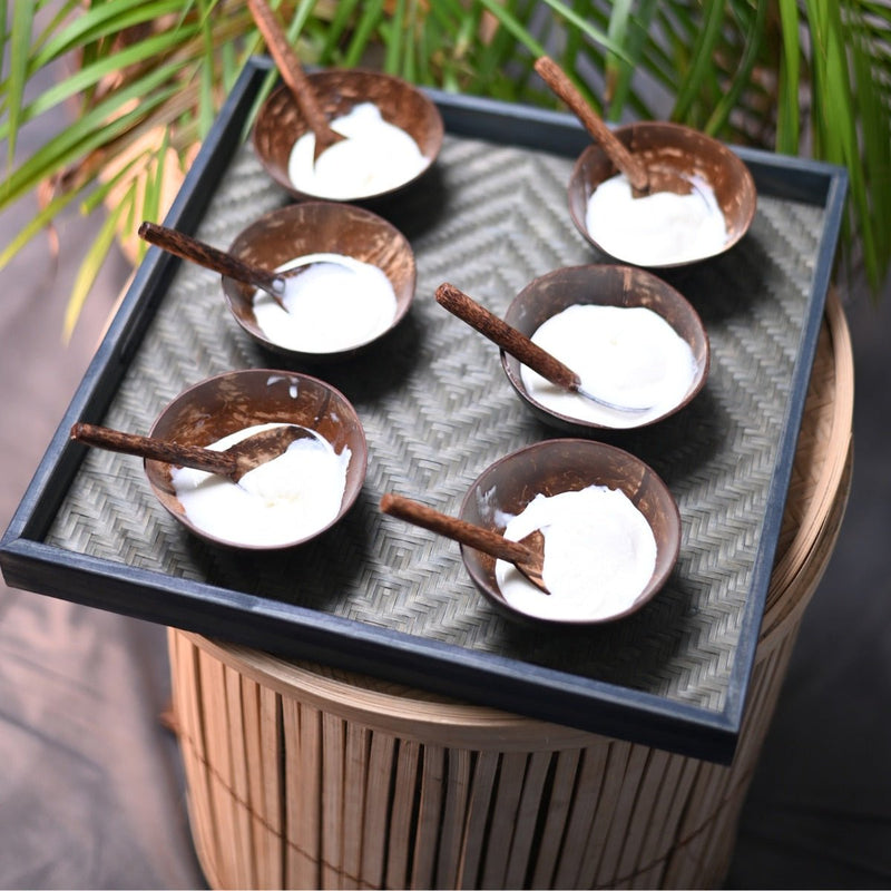 Coconut Shell Bowls with Spoon Set With Tray | Verified Sustainable Plates & Bowls on Brown Living™