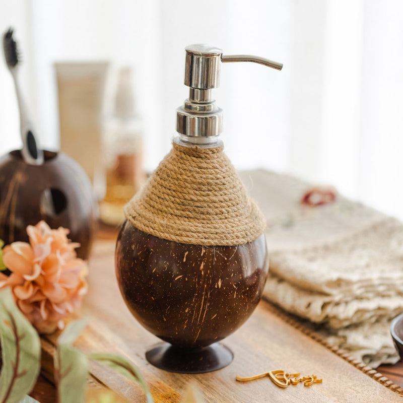 Coconut Shell Coir Pumb Soap Dispensers (Set of 1) | Verified Sustainable Bath Accessories on Brown Living™