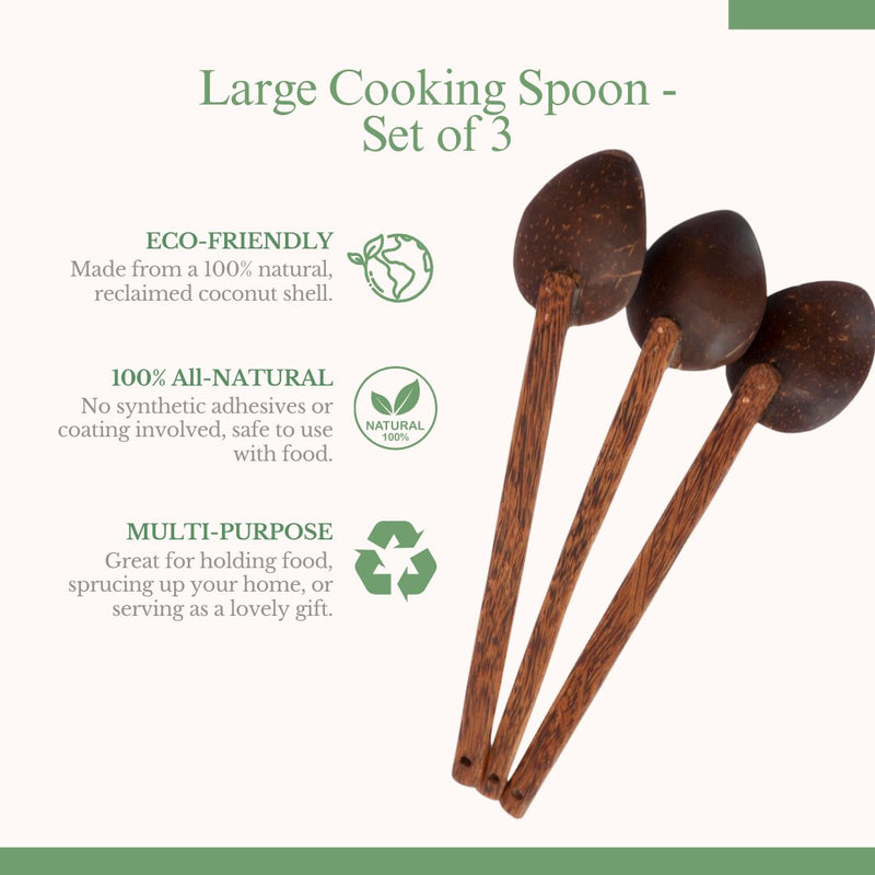 Coconut Shell Large Cooking Spoon Sets for Serving (Set of 3) | Verified Sustainable Cutlery on Brown Living™