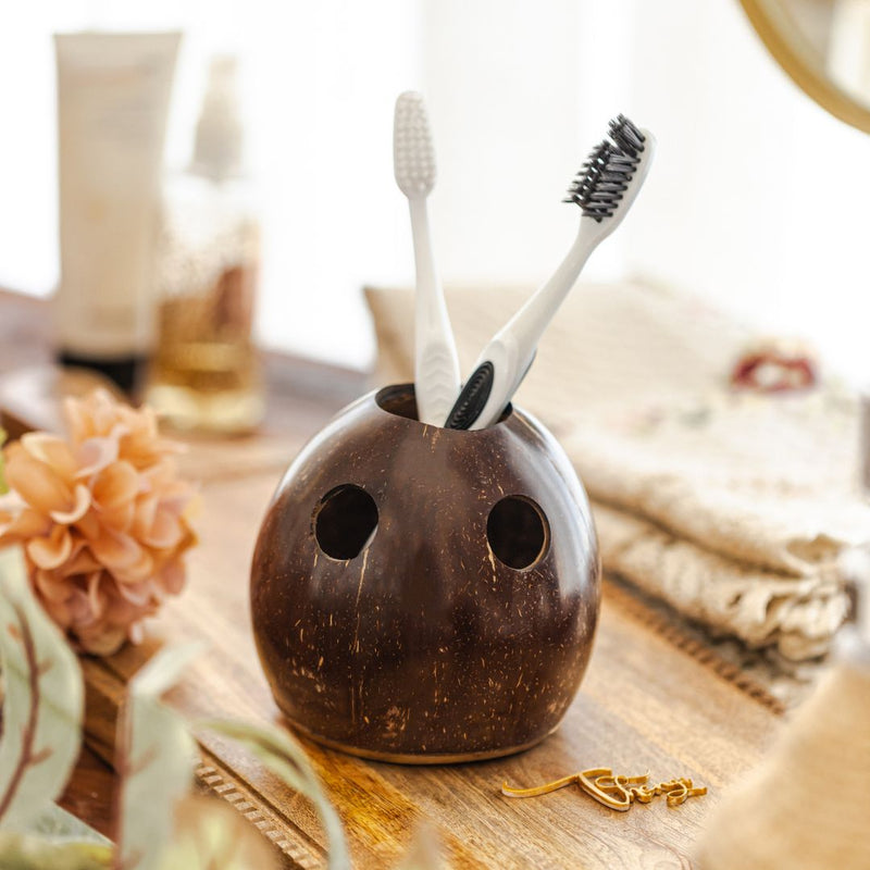 Coconut Shell Toothbrush Holder (Set of 1) | Verified Sustainable Bath Accessories on Brown Living™