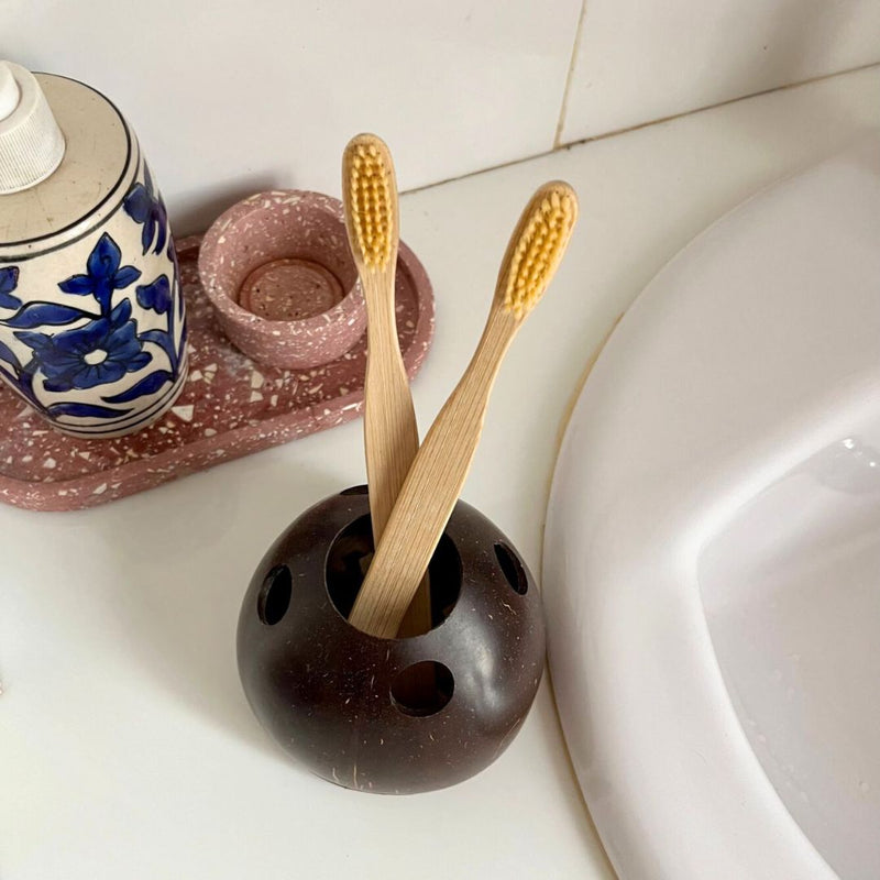 Coconut Shell Toothbrush Holder (Set of 1) | Verified Sustainable Bath Accessories on Brown Living™