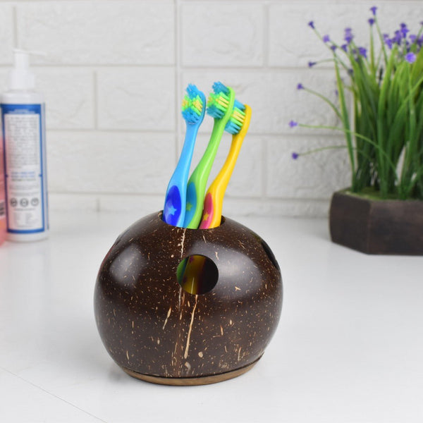 Coconut Shell Toothbrush Holder (Set of 1) | Verified Sustainable Bath Accessories on Brown Living™