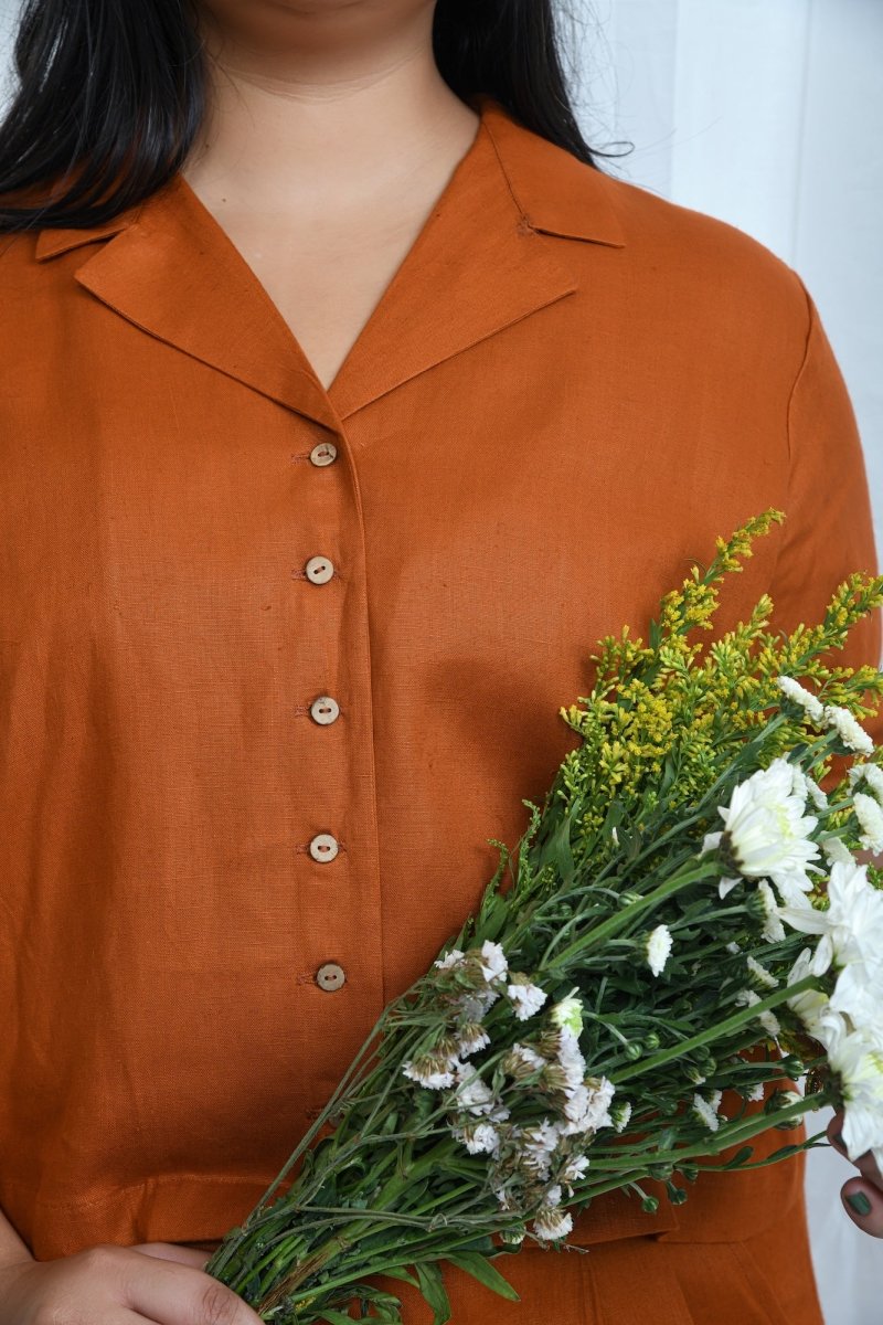 Comfort Fit Hemp Shirt - Rust | Limited Edition | Verified Sustainable Womens Shirt on Brown Living™