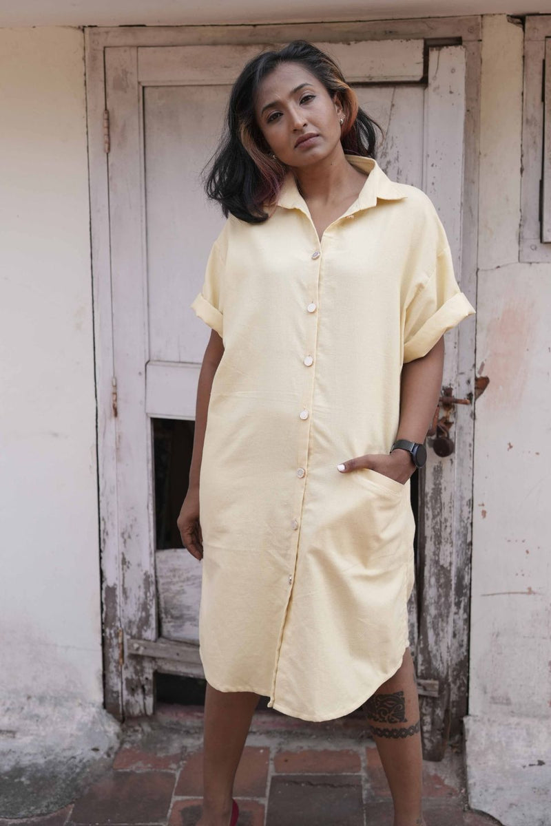 Cotton Shirt Dress- Double Cream | Verified Sustainable Womens Dress on Brown Living™