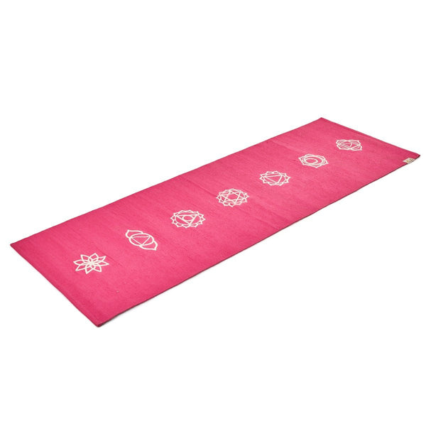 Cotton Yoga Mat - Chakras - High Grip Pink - 24 inches | Verified Sustainable Yoga Mat on Brown Living™