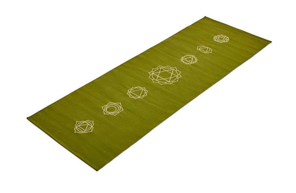 Cotton Yoga Mat - Chakras - Moderate Grip - Green - 27 inches | Verified Sustainable Yoga Mat on Brown Living™