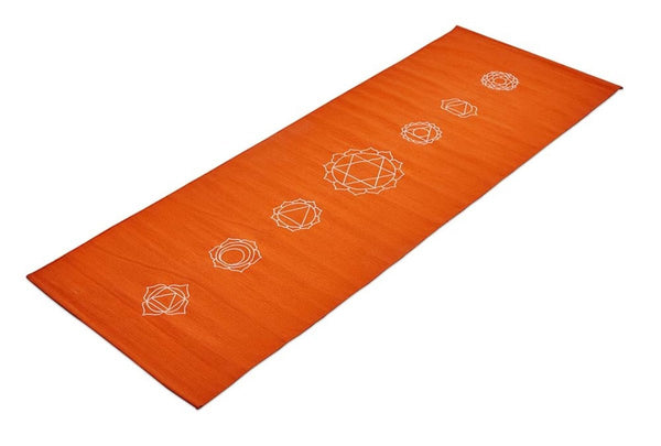 Cotton Yoga Mat - Chakras - Moderate Grip - Orange - 27 inches | Verified Sustainable Yoga Mat on Brown Living™