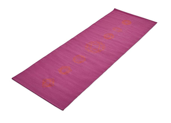 Cotton Yoga Mat - Chakras - Moderate Grip Pink - 27 inches | Verified Sustainable Yoga Mat on Brown Living™