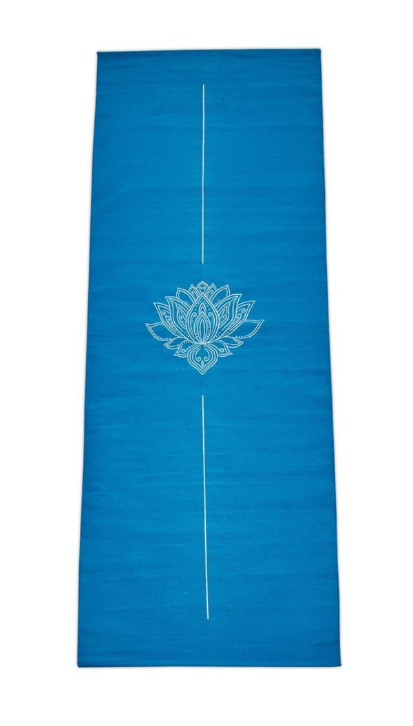 Cotton Yoga Mat - Lotus - Moderate Grip Blue - 27 inches | Verified Sustainable Yoga Mat on Brown Living™