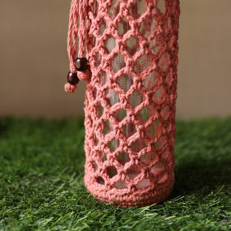 Crochet Web Peach Handmade Bottle Cover | Verified Sustainable Bottles & Sippers on Brown Living™