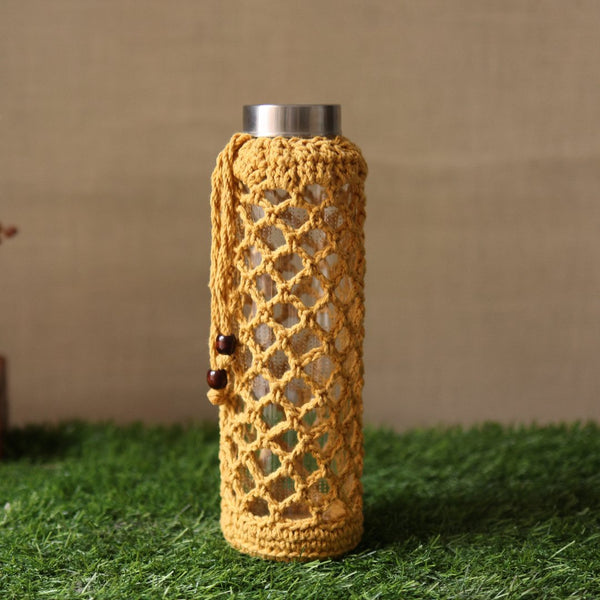 Crochet Web Yellow Handmade Bottle Cover | Verified Sustainable Bottles & Sippers on Brown Living™