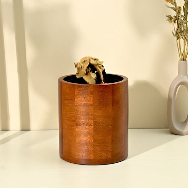 Curvy Wooden Wastebasket Trash Bin | Verified Sustainable Cleaning Supplies on Brown Living™