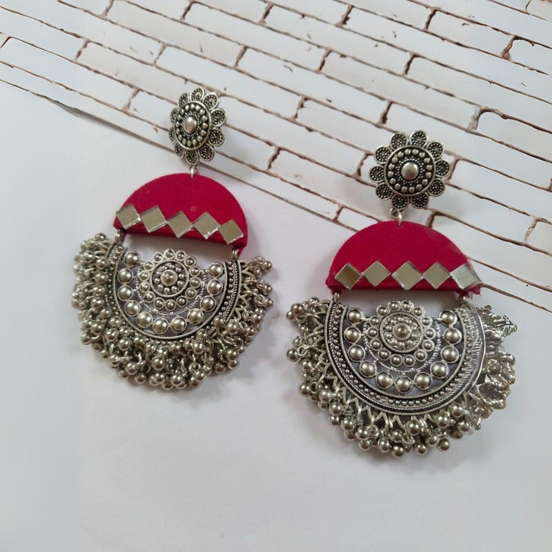 Dark Pink Mirror Oxidized Heavy Jhumka Earrings | Verified Sustainable Womens earrings on Brown Living™