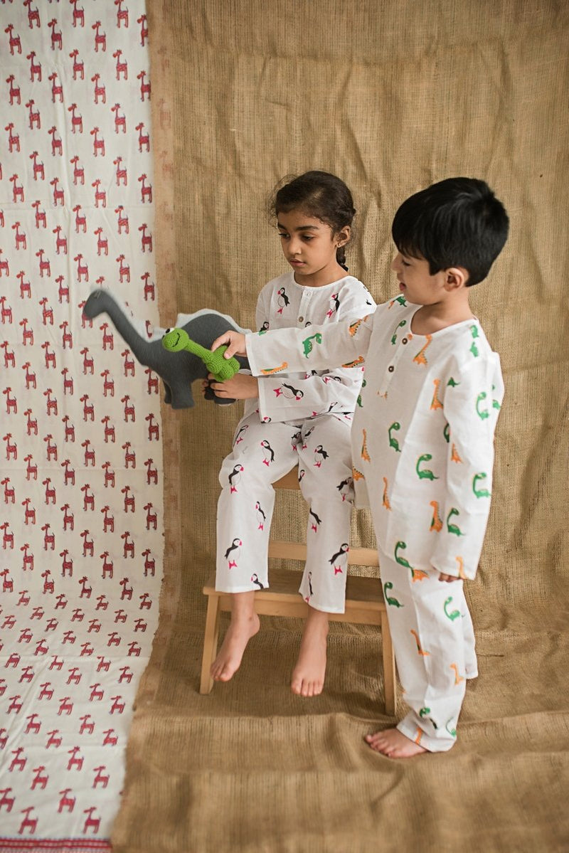 Dino Friends - Unisex Kids Cotton Nightwear | Verified Sustainable Kids Pyjamas on Brown Living™