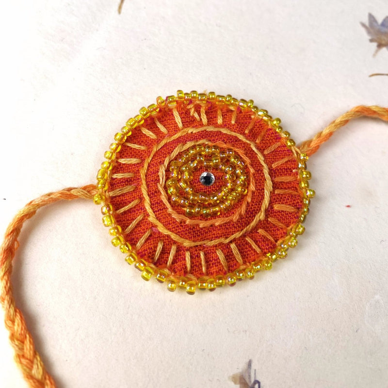 Dual Avtar Embroidered Rakhi - Orange | Reusable Rakhi | Verified Sustainable Rakhi on Brown Living™