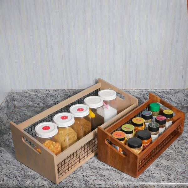 DuoBlend Nested Set of 2 Mango Wood Organizer | Aakriti Ahuja Collection | Verified Sustainable Kitchen Organisers on Brown Living™