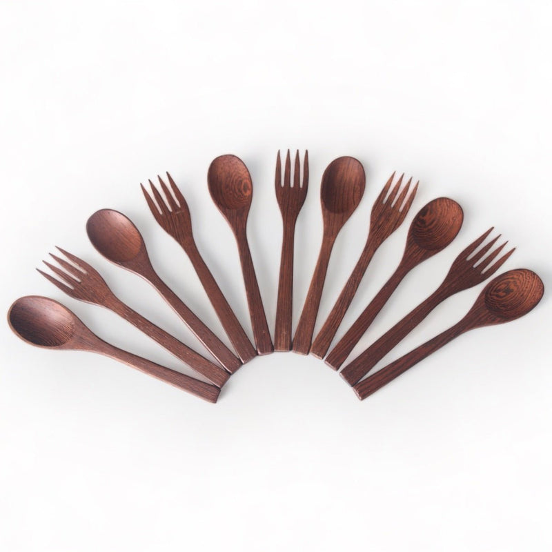 Ebony Wood Spoon & Fork (Set of 5) | Verified Sustainable Cutlery Kit on Brown Living™