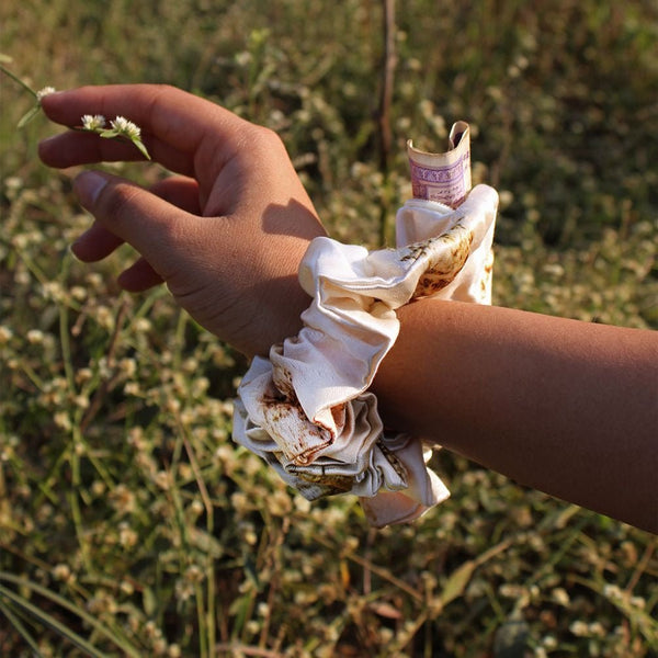 Eco - Printed Mashru Silk Hair Scrunchie | Verified Sustainable Hair Styling on Brown Living™