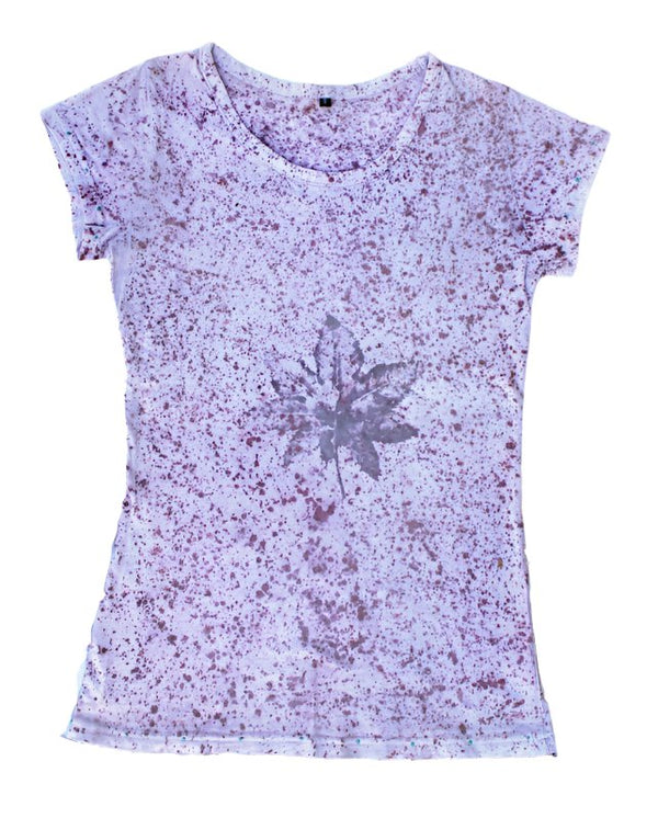 Eco Printed Organic Cotton T - Shirt - Lilac Splatter | Verified Sustainable Womens T - Shirt on Brown Living™