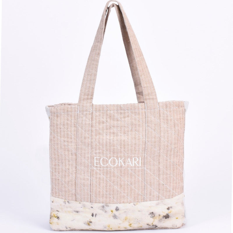 Eco - Tote Printed Bag | Beige & White | Verified Sustainable Tote Bag on Brown Living™