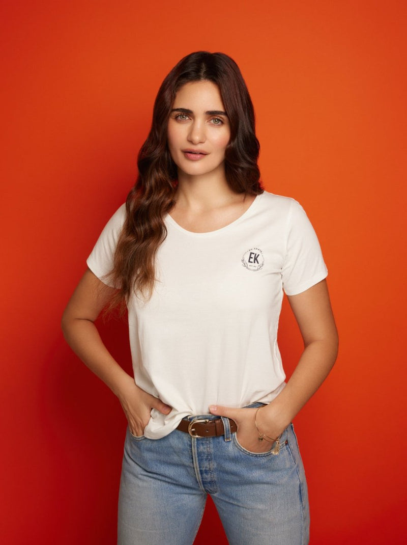 Ek Saath - Womens Organic Cotton T - shirt | White | Verified Sustainable Womens T - Shirt on Brown Living™