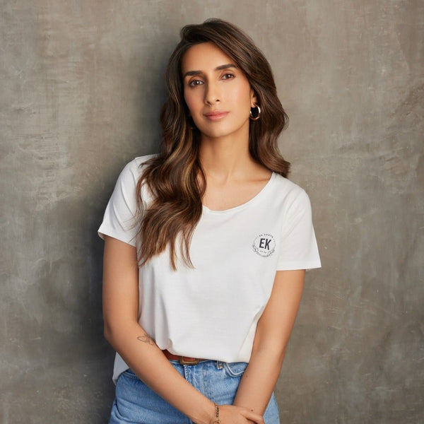 Ek Saath - Womens Organic Cotton T - shirt | White | Verified Sustainable Womens T - Shirt on Brown Living™