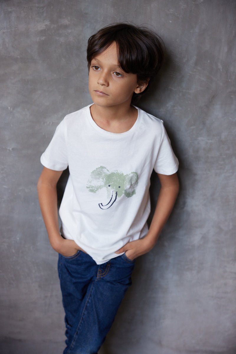 Elephant - Kids Unisex Organic Cotton T - shirt | White | Verified Sustainable Kids T - Shirts on Brown Living™