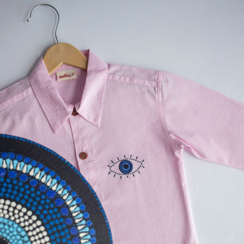 Evil Eye Embroidered Unisex Organic Cotton Shirt- Light Pink | Verified Sustainable Kids Shirts on Brown Living™