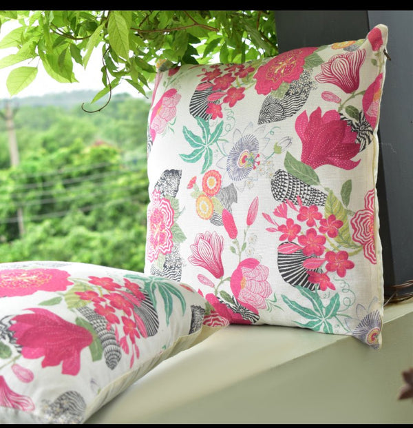 Exclusive Handmade Cushion Cover - Pink Blossom - 16x16 Inches | Verified Sustainable Covers & Inserts on Brown Living™