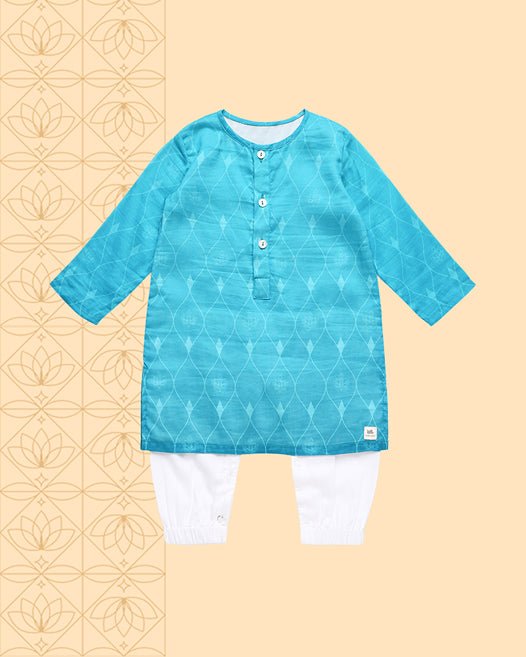 Firoza - Chanderi Printed Infant Kurta with Attached Pyjama (Onesie) | Verified Sustainable Kids Ethnic Sets on Brown Living™