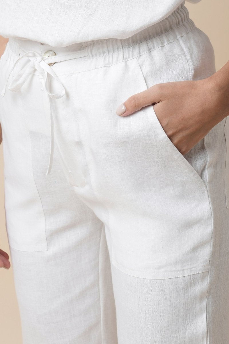 Flutter Tie up Pants - White - 100% Hemp | Verified Sustainable Womens Pants on Brown Living™