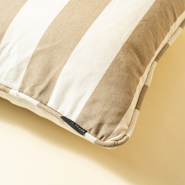 French Stripe Printed 100% Cotton Cushion Cover - Beige | Verified Sustainable Covers & Inserts on Brown Living™