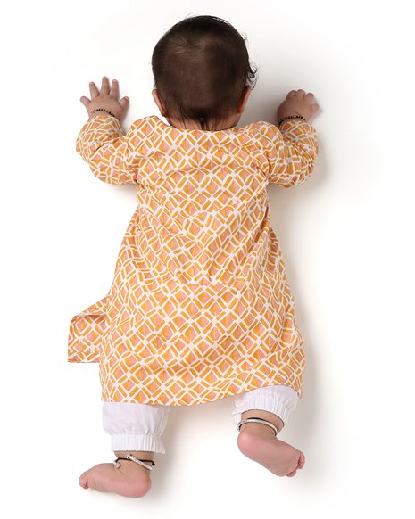 Genda - Handblock Printed Infant Kurta with Attached Pyjama (Onesie) | Verified Sustainable Kids Ethnic Sets on Brown Living™