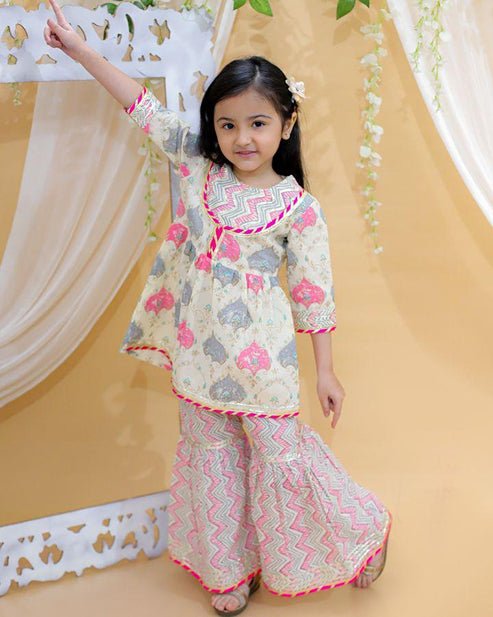 Girls Pure Cotton Jaipur Block Printed Festive Suit Sets - Pink | Verified Sustainable Kids Ethnic Sets on Brown Living™