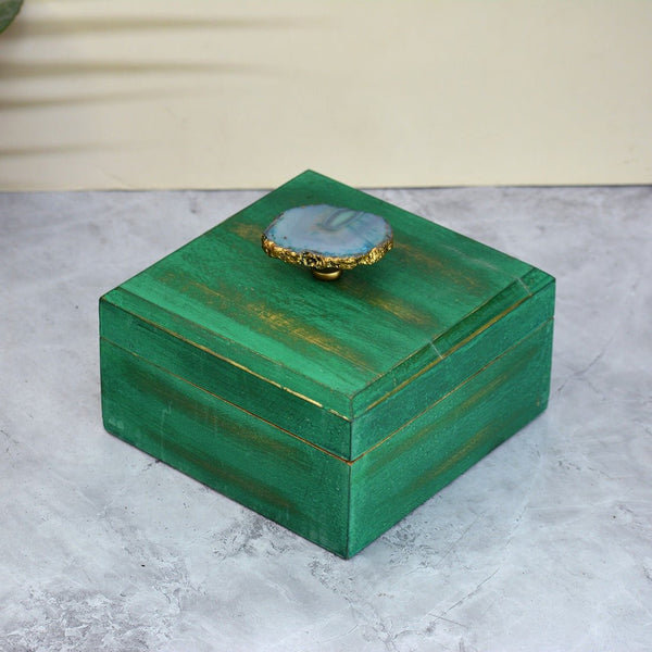 Green Mango Wood Box with Agare Knob | Verified Sustainable Organizers on Brown Living™