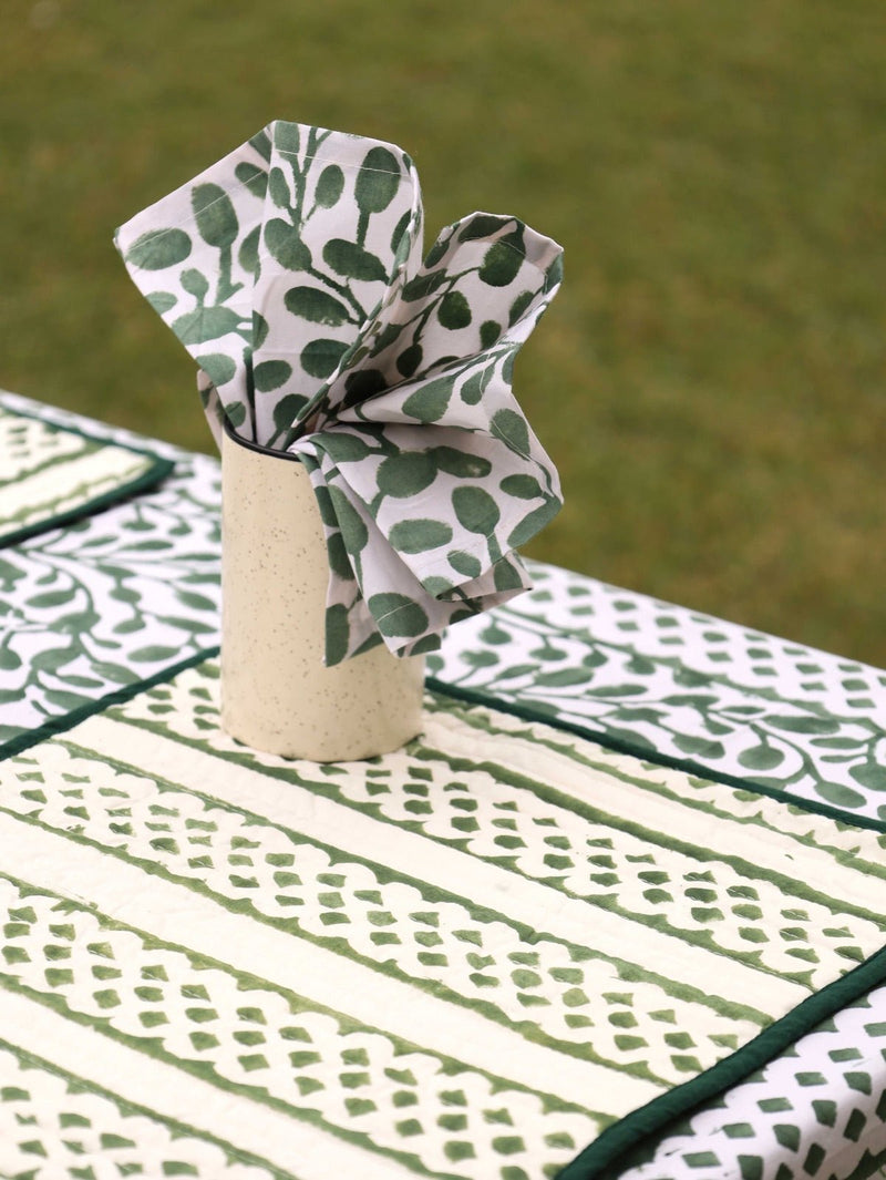 Green Organic Cotton Dinner Napkins - Set of 4 | Abstract Leaf Design | Verified Sustainable Table Linens on Brown Living™